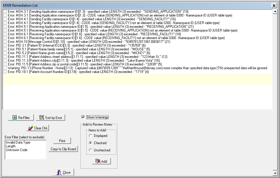 HL7 Message Profile Screenshot