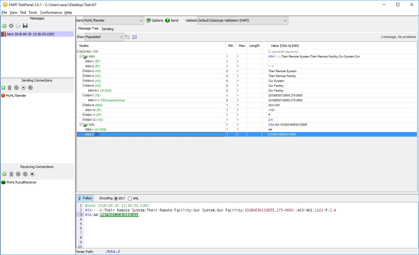HAPI Test Panel Message Tree Breakdown